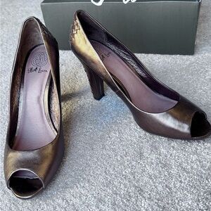 Elliott Lucca Metallic Brown Peep Toe Heels